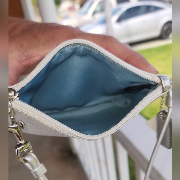 Coach Wallet Mini Signature Silver Lurex Wristlet Logo Wallet (NWT) - Picture 9 of 11